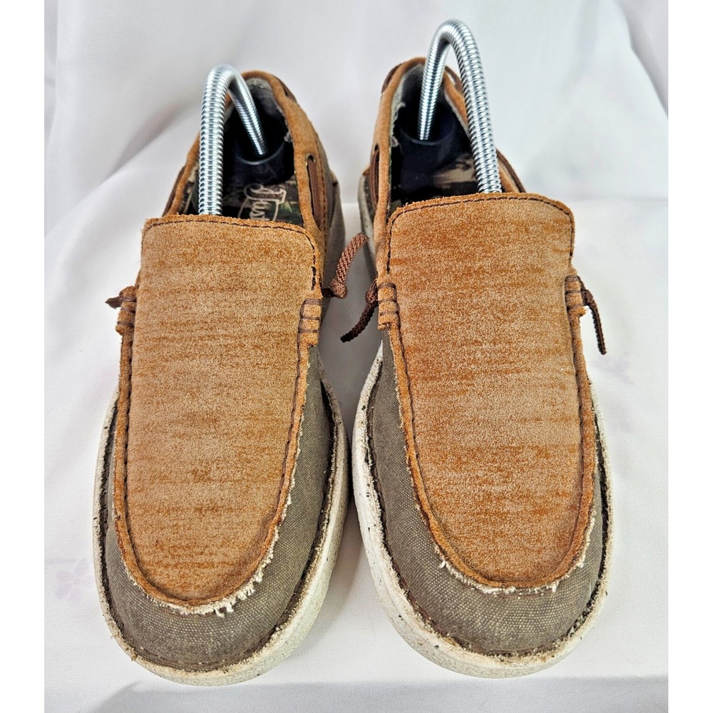 Justin Loafers Men 7.5 M Walker Shoes Ash Cafe Leather Canvas Slip On Boat Shoe - Picture 4 of 12